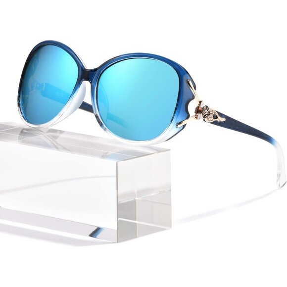 Women\'s Trendy Shades Eyes Protection Light Blue Frame Polarized Sunglasses main image 5